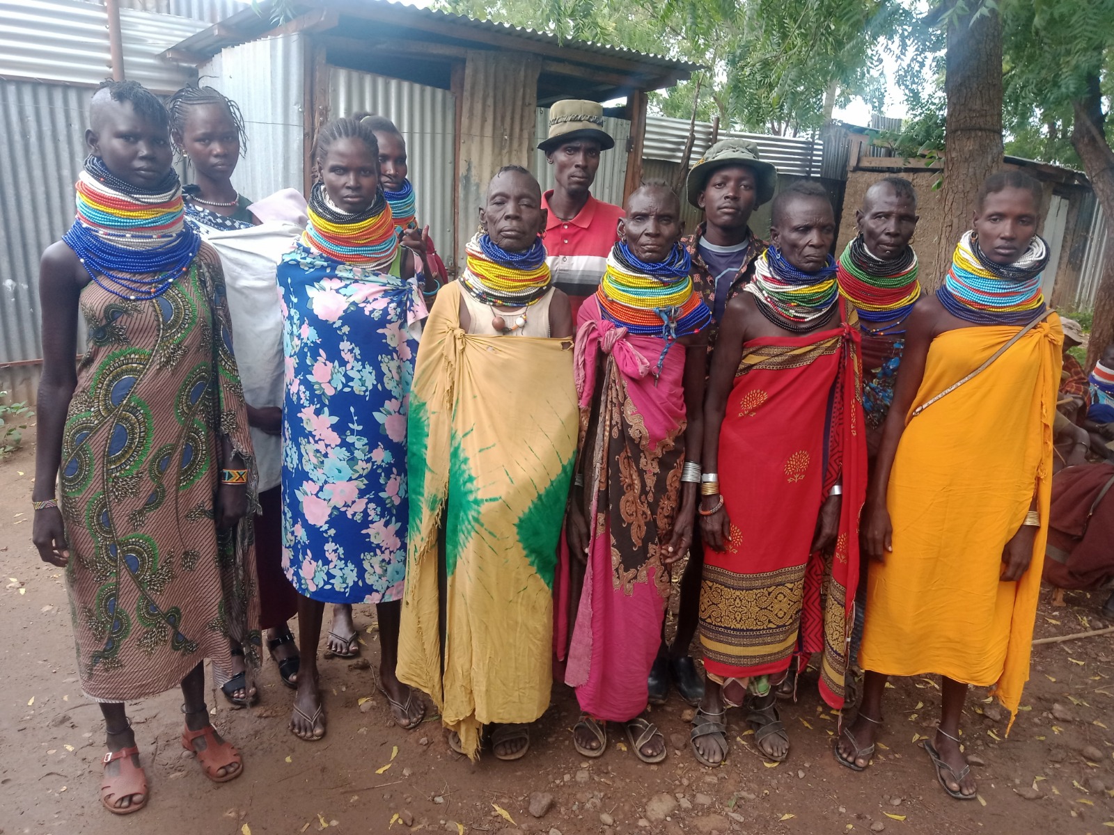 Women of the Turkana community in colourful traditional dress and beaded necklaces